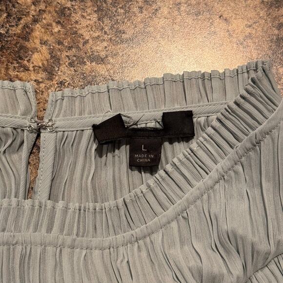 J Crew Top Crinkle Chiffon Ruffle Cottage Minimalist Romantic Dusty Shale Large - Picture 3 of 6